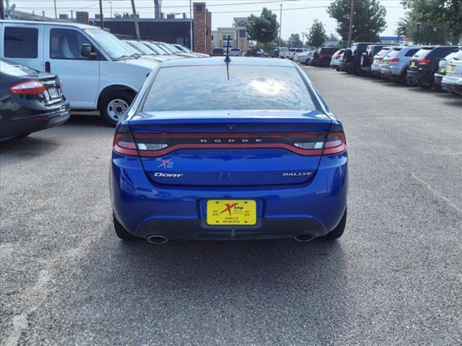 2013 Blue Streak Pearl Coat Dodge Dart Rallye (1C3CDFBA6DD) with an 2.0L Tigershark 2.0L I4 160hp 148ft. lbs. Sequential Multiport Fuel Injection engine, Automatic transmission, located at 1401 N. Hobart, Pampa, TX, 79065, (806) 665-9872, 35.549953, -100.975098 - Photo #3