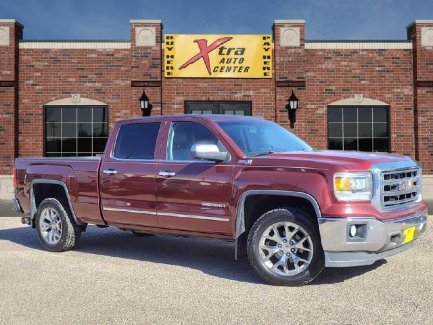 2014 Sonoma Red Metallic GMC Sierra 1500 SLT (3GTU2VEJ0EG) with an 6.2L EcoTec3 6.2L V8 420hp 460ft. lbs. Direct Injection engine, 6-Speed Shiftable Automatic w/Overdrive transmission, located at 1401 N. Hobart, Pampa, TX, 79065, (806) 665-9872, 35.549953, -100.975098 - Photo#0