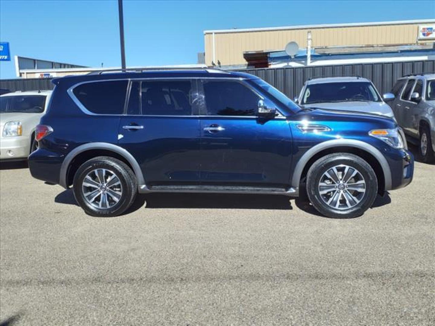 2019 Hermosa Blue Pearl Bw5 Nissan Armada SL (JN8AY2ND6K9) with an 5.6L 5.6L V8 390hp 394ft. lbs. Direct Injection engine, 7-Speed Shiftable Automatic transmission, located at 1401 N. Hobart, Pampa, TX, 79065, (806) 665-9872, 35.549953, -100.975098 - Photo#2