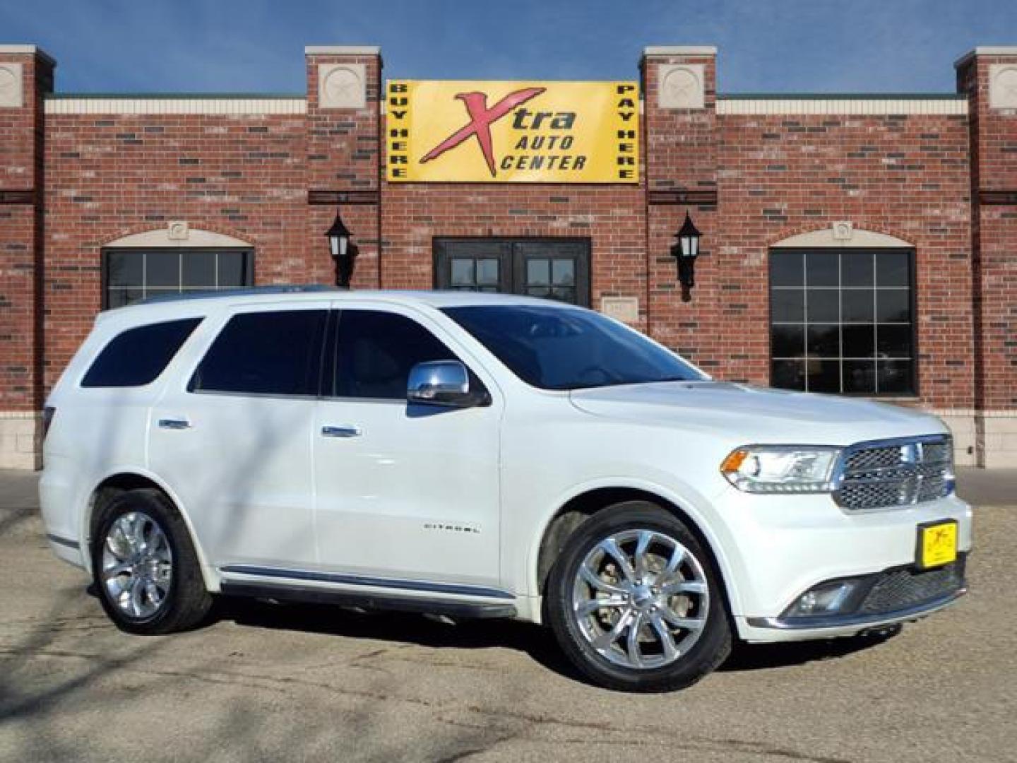 2016 Ivory White Tri-Coat Pearl Pwd Dodge Durango Citadel Anodized Platinum (1C4RDHEG5GC) with an 3.6L Pentastar 3.6L V6 295hp 260ft. lbs. Sequential Multiport Fuel Injection engine, 8-Speed Shiftable Automatic transmission, located at 1401 N. Hobart, Pampa, TX, 79065, (806) 665-9872, 35.549953, -100.975098 - Photo#0