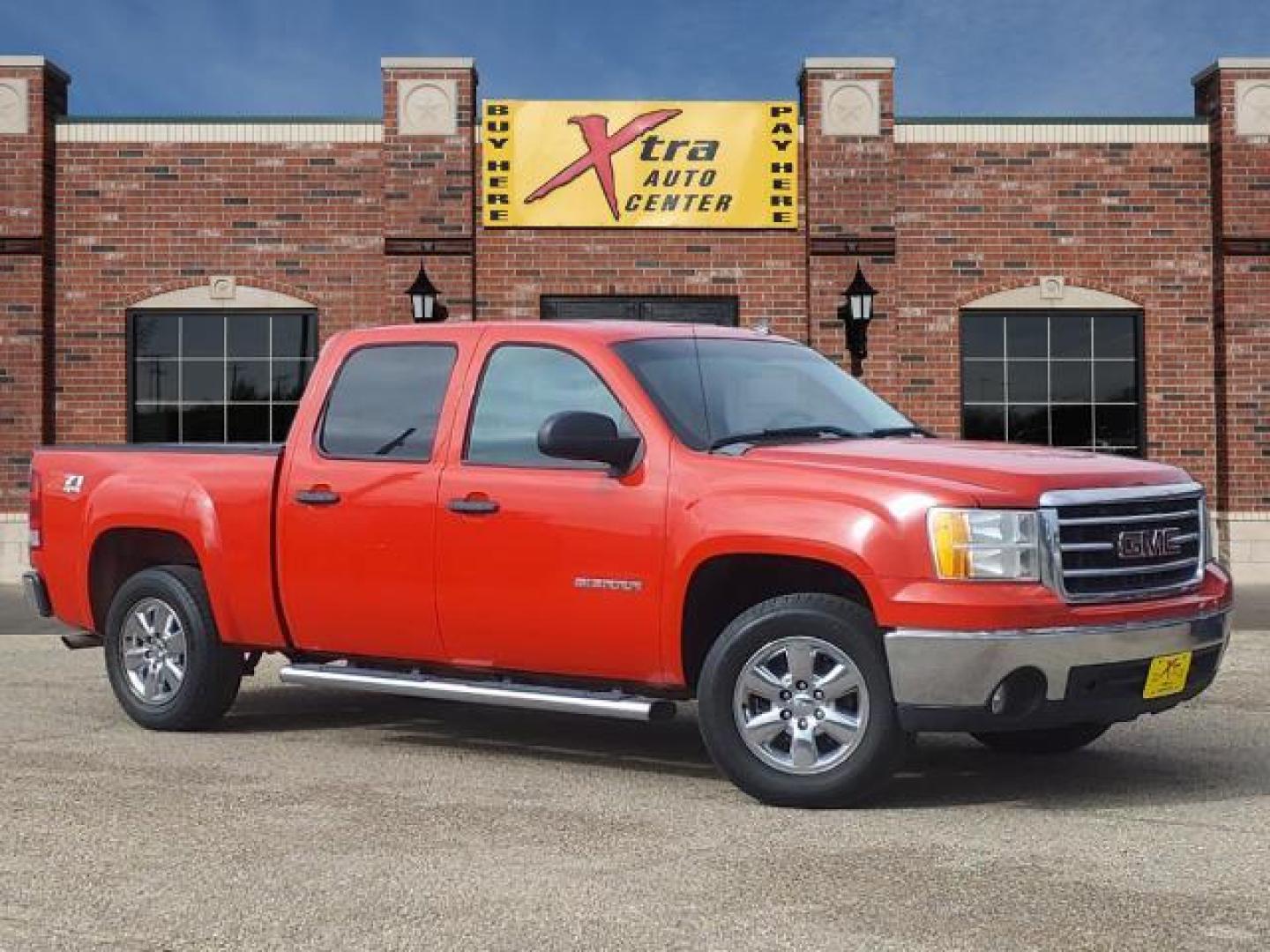 2013 Fire Red GMC Sierra 1500 SLE (3GTP2VE71DG) with an 5.3L Vortec 5.3L Flex Fuel V8 315hp 335ft. lbs. Sequential-Port F.I. engine, 6-Speed Shiftable Automatic transmission, located at 1401 N. Hobart, Pampa, TX, 79065, (806) 665-9872, 35.549953, -100.975098 - Photo#0