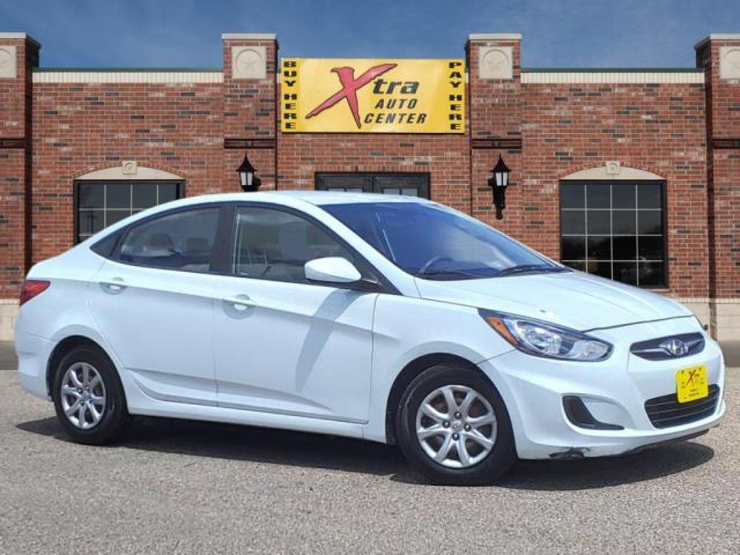 2014 Century White Hyundai ACCENT GLS (KMHCT4AE8EU) with an 1.6L 1.6L I4 138hp 123ft. lbs. Direct Injection engine, 6-Speed Shiftable Automatic transmission, located at 1401 N. Hobart, Pampa, TX, 79065, (806) 665-9872, 35.549953, -100.975098 - Photo#0